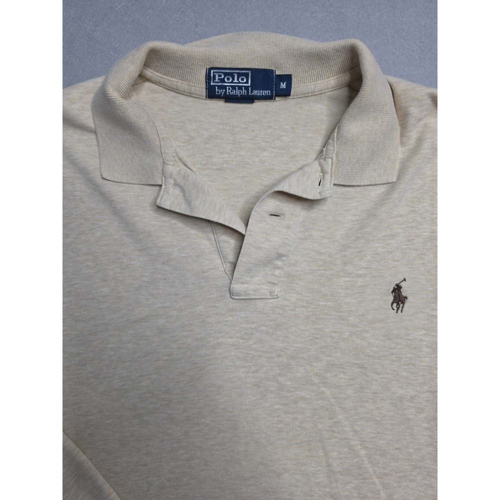 Polo Ralph Lauren Polo Rugby Shirt Men's Medium Beige 100% Cotton Performance - Picture 3 of 8